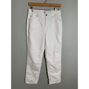 d.jeans Straight Leg Cuffed‎ Denim Pants Women Size 6 White Mid Rise Stretch